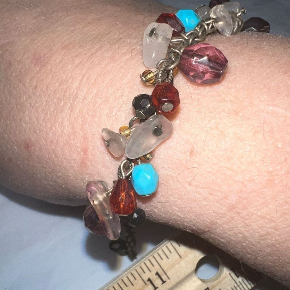 Multi Stone and Beaded Gold Tone Bracelet/Anklet - Picture 2 of 5